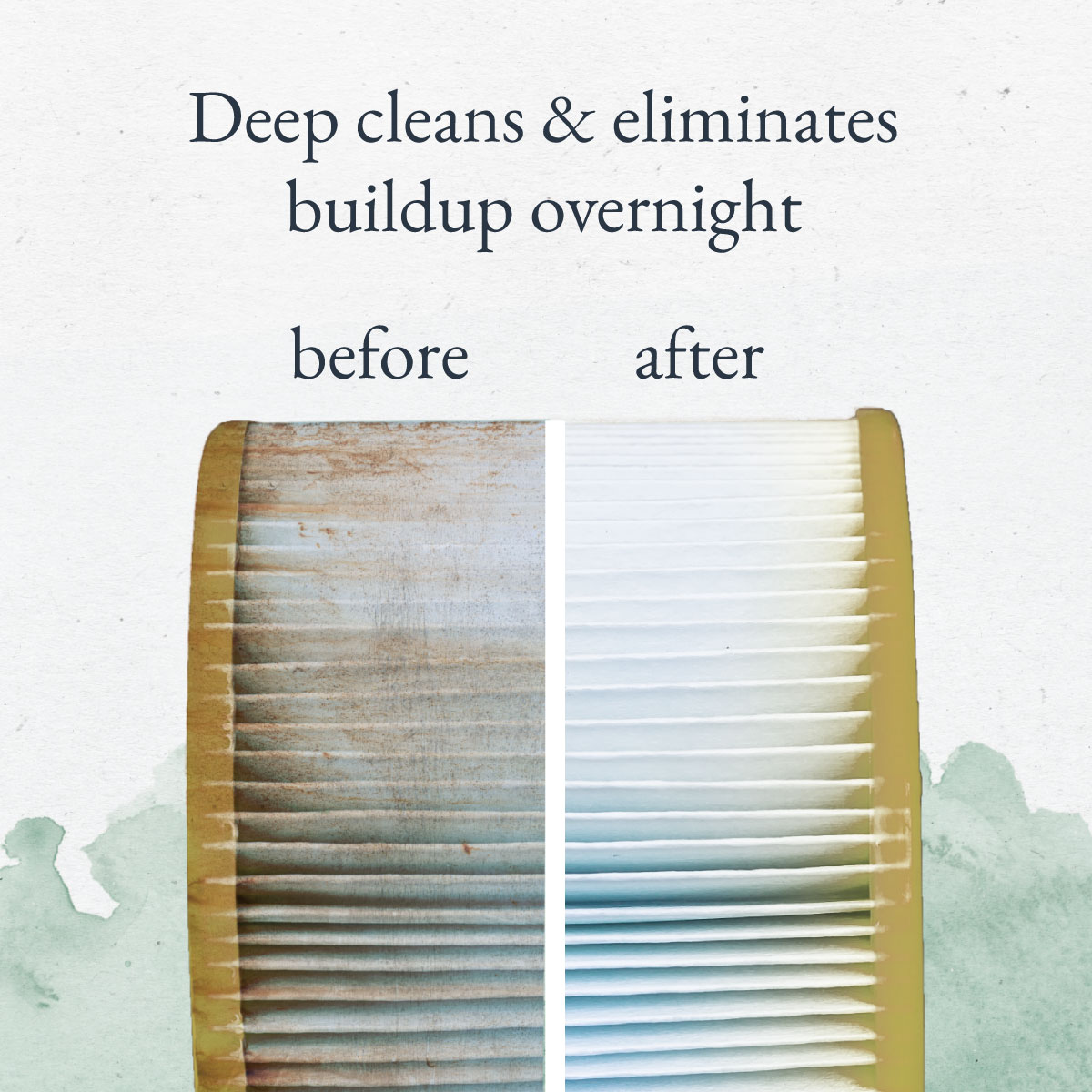 Deep cleans & eliminates buildup overnight Before/After